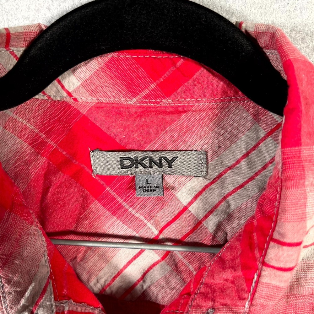 DKNY Western Shirt Men Large Red Plaid Cotton Plaid Long Sleeve Casual Button Up - Picture 2 of 6